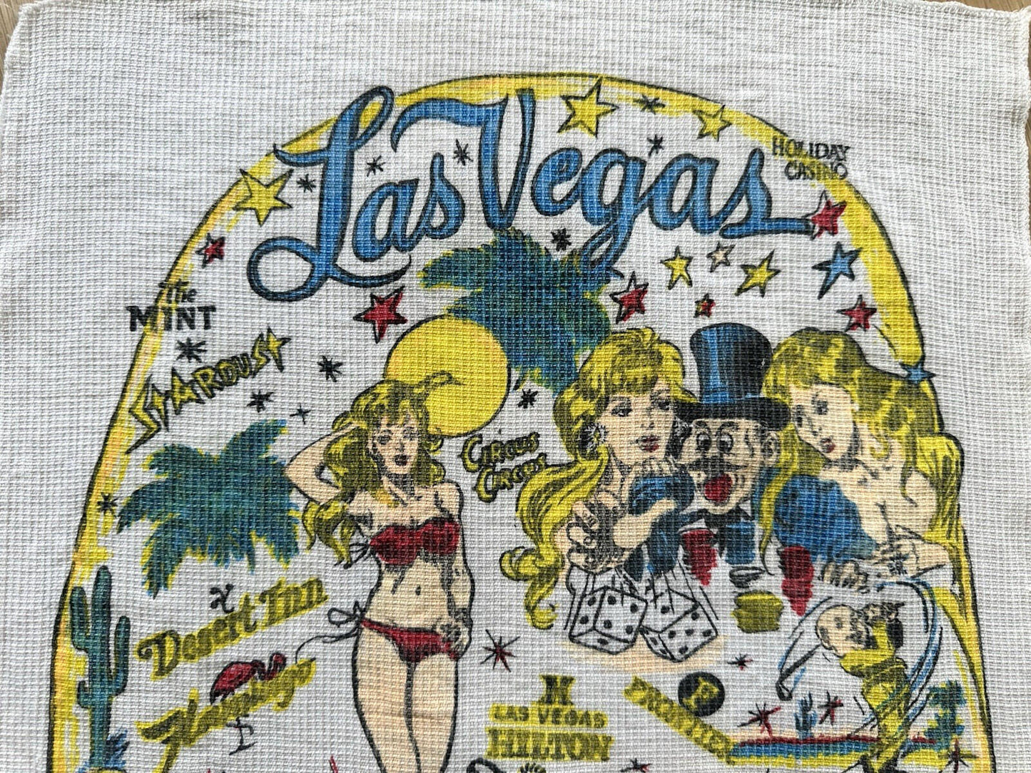 vintage LAS VEGAS tea towel CASINO gambling bar SINATRA rat pack E.F. CLEMENTS