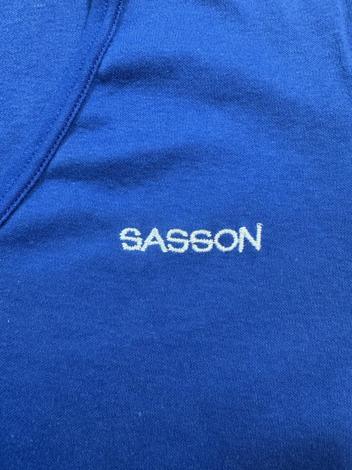 vintage 80's SASSON blue V NECK short sleeve SHIRT medium NEW WAVE valley girl