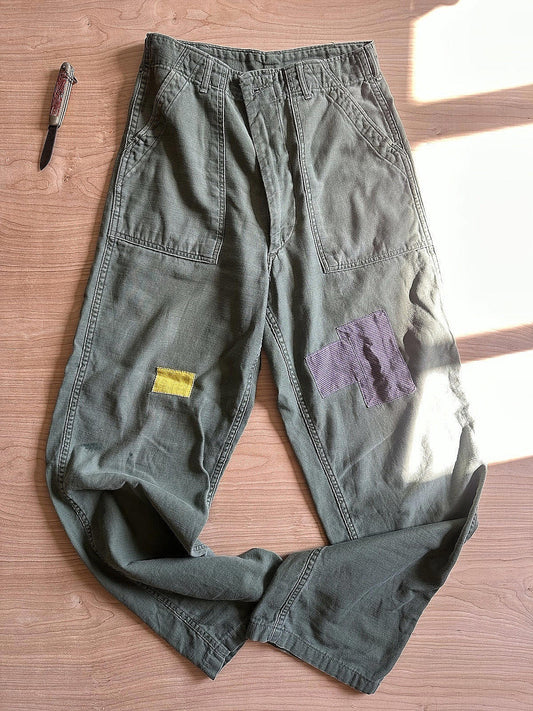 Vintage Vietnam 1968 Era OG 107 Military Green unisex 28" x 30" Pants patches
