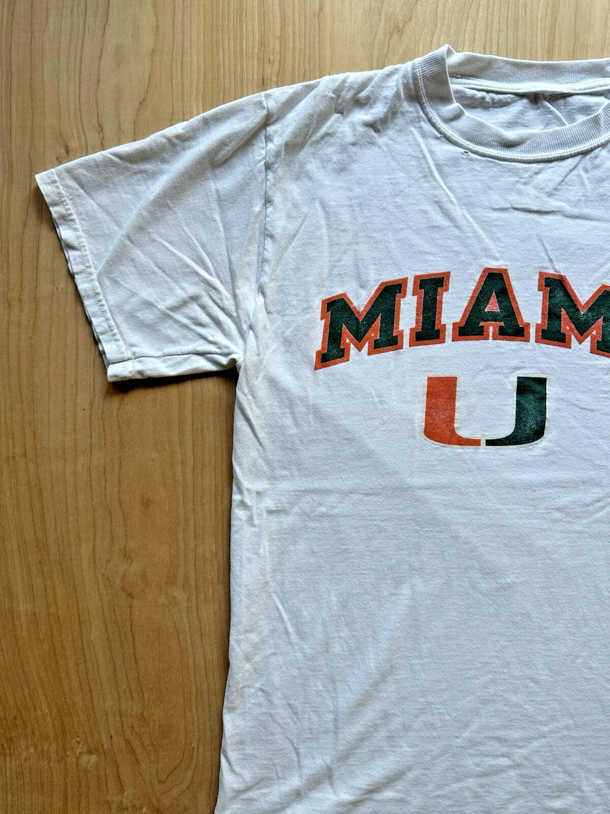 vintage UNIVERSITY OF MIAMI champion T SHIRT worn out FADED medium WHITE soft
