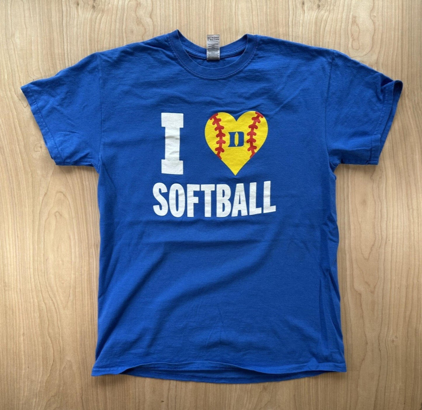 vintage DUKE UNIVERSITY i love SOFTBALL t shirt MEDIUM blue COTTON