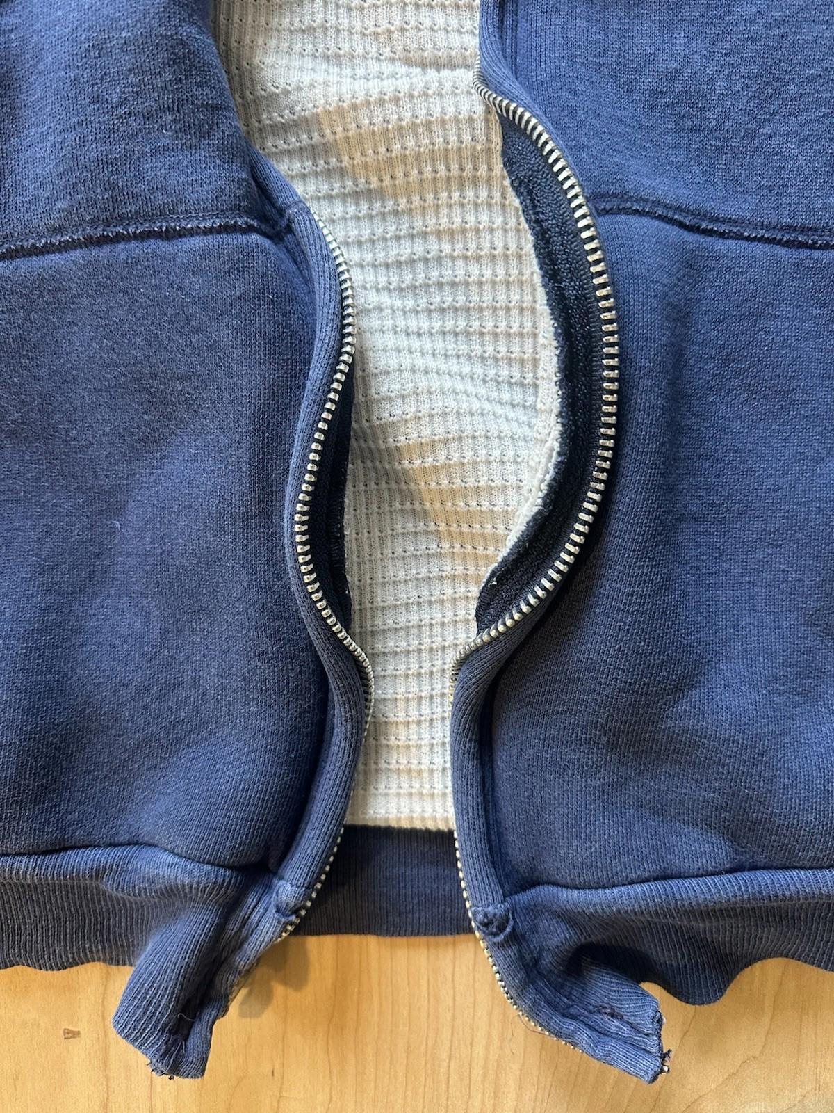 vintage 70's WAFFLE lined DBL HOODED zip up SWEATSHIRT shredded YKK ZIP faded