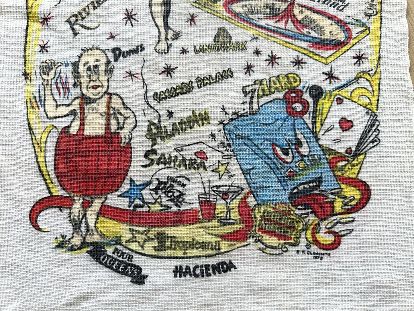 vintage LAS VEGAS tea towel CASINO gambling bar SINATRA rat pack E.F. CLEMENTS