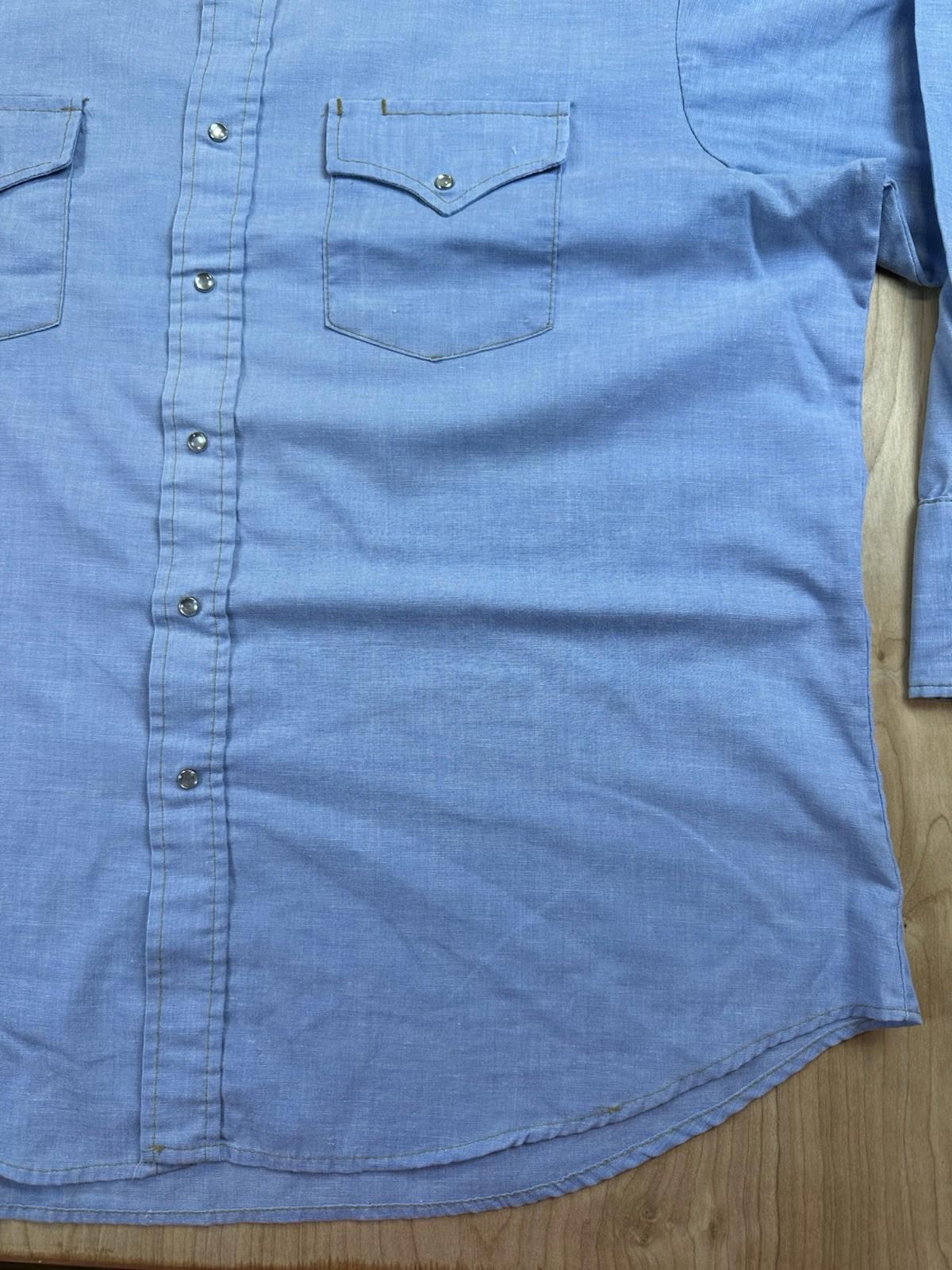 vintage 70's SEARS western wear 2XL pearl snap CHAMBRAY cowboy shirt