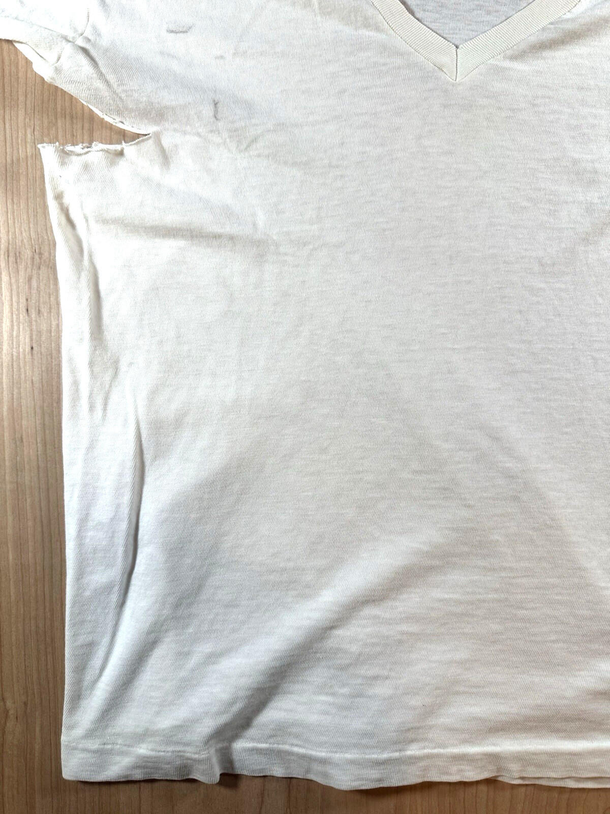 vintage 60's JOCKEY UNDERSHIRT v neck SHREDDED worn PATINA torn MEDIUM j1
