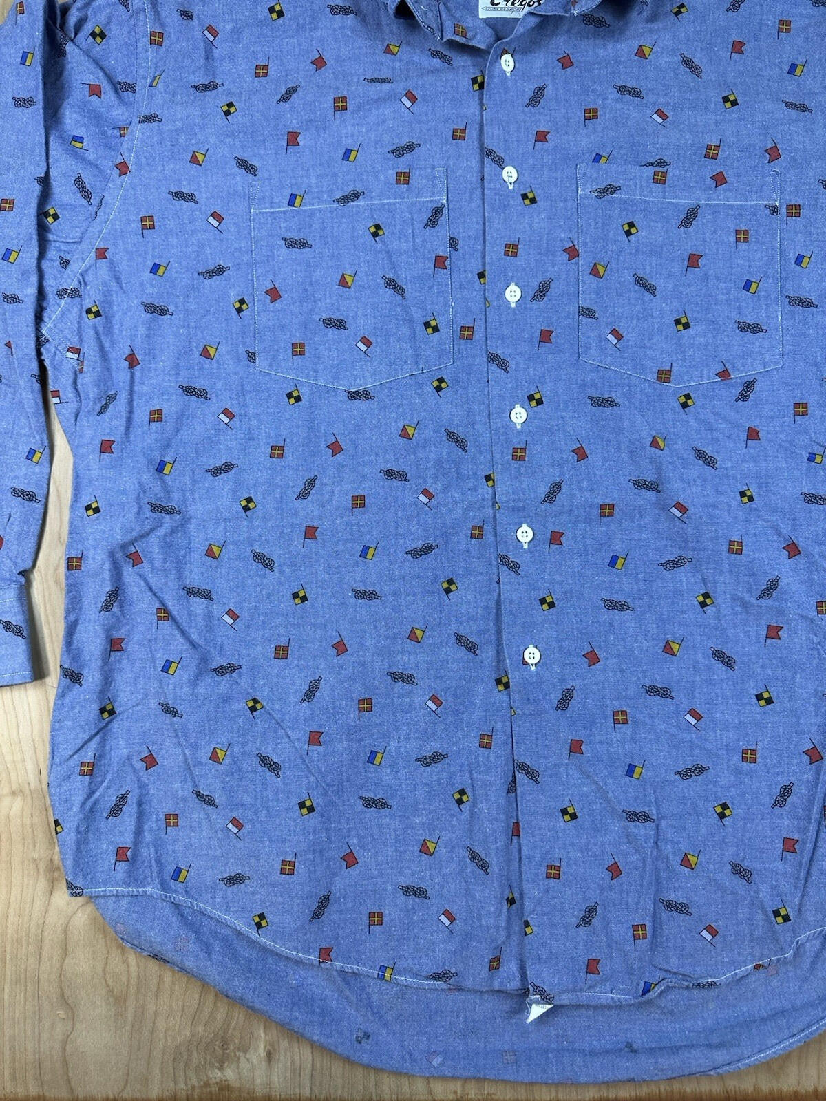 vintage 80's CHAMBRAY nautical theme BUTTON DOWN xtra large CREGOS stone harbor