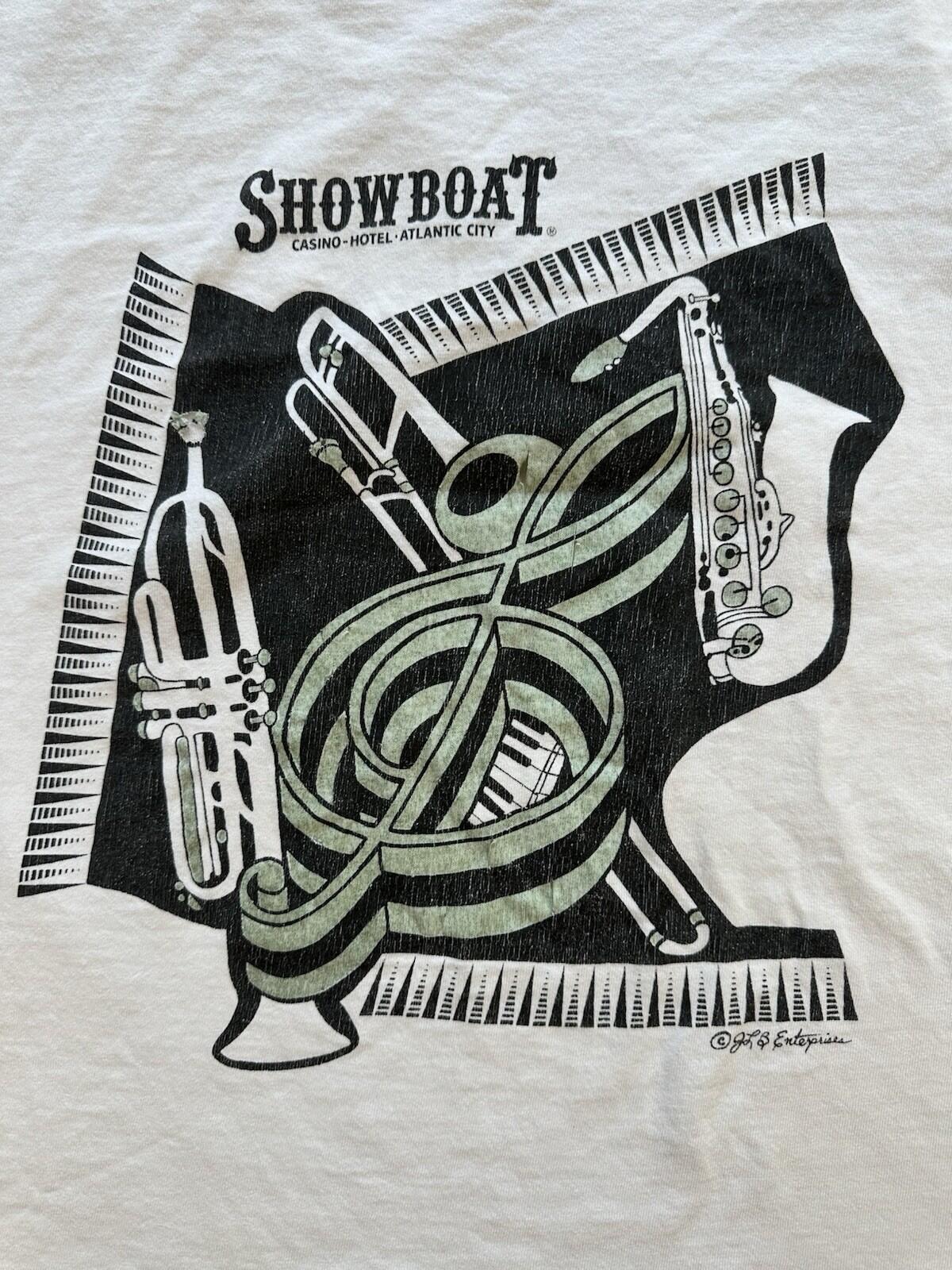 vintage 80's SHOWBOAT CASINO fruit of the loom T SHIRT shredded ATLANTIC CITY NJ
