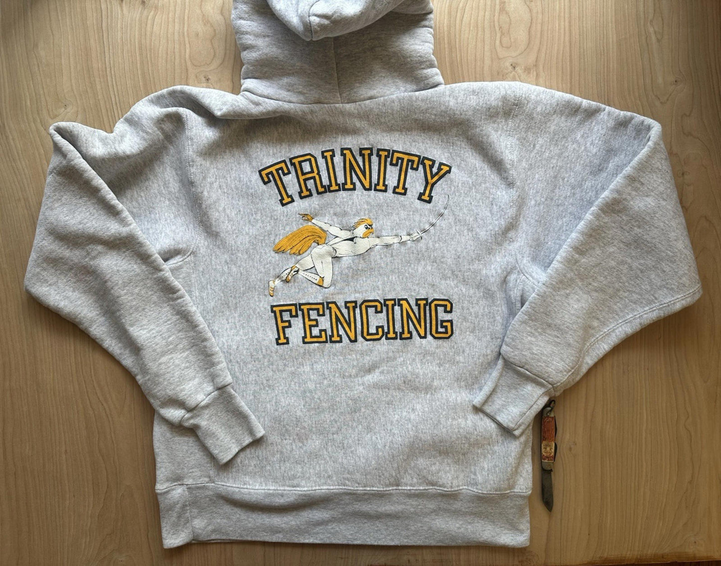 vintage 1980's TRINITY SCHOOL FENCING TEAM double lined HOODED SWEATSHIRT santee