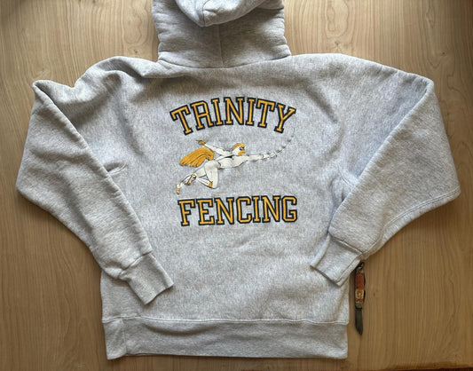 vintage 1980's TRINITY SCHOOL FENCING TEAM double lined HOODED SWEATSHIRT santee