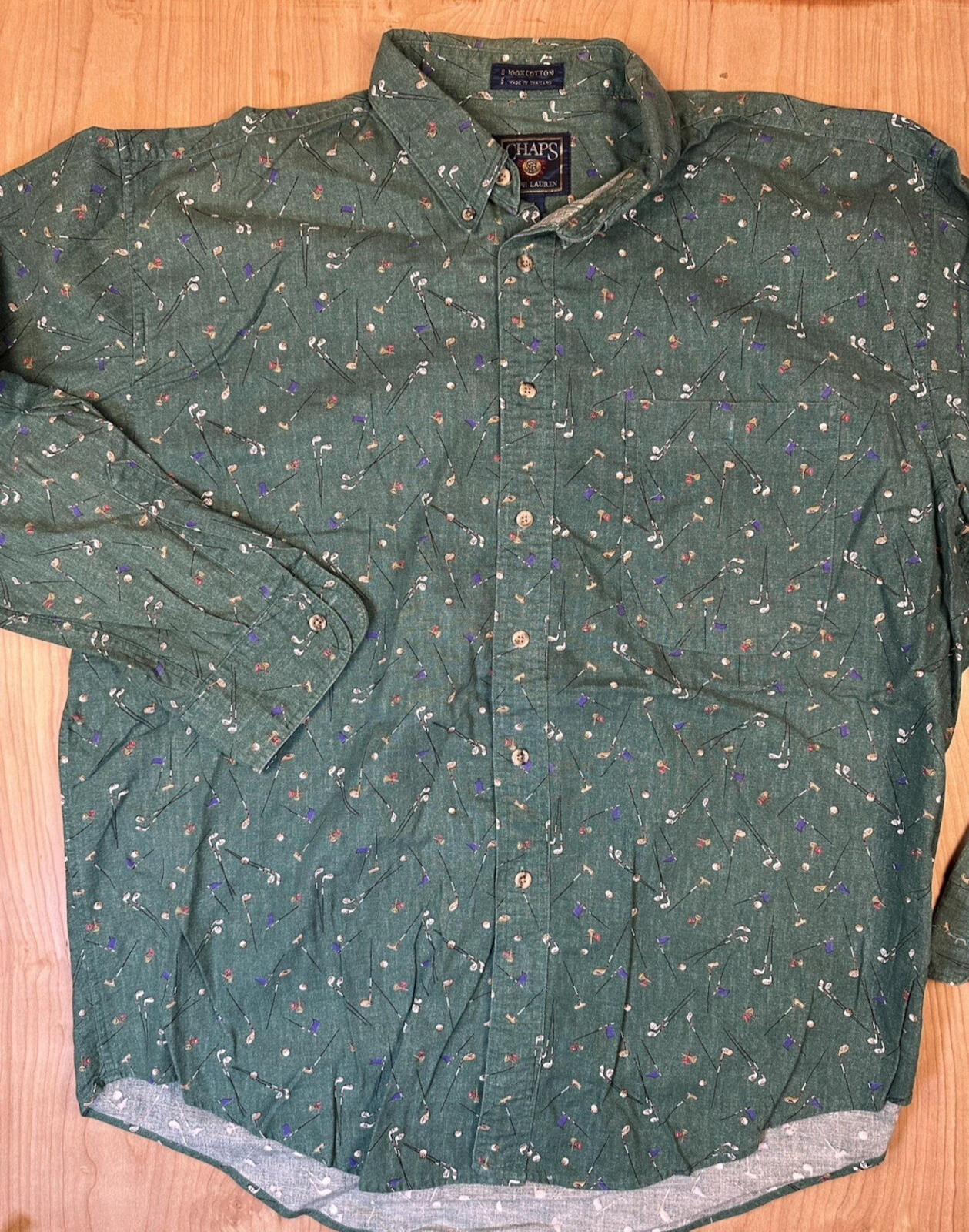 vintage 90's CHAPS RALPH LAUREN button down ALL OVER GOLF PRINT cotton XL green