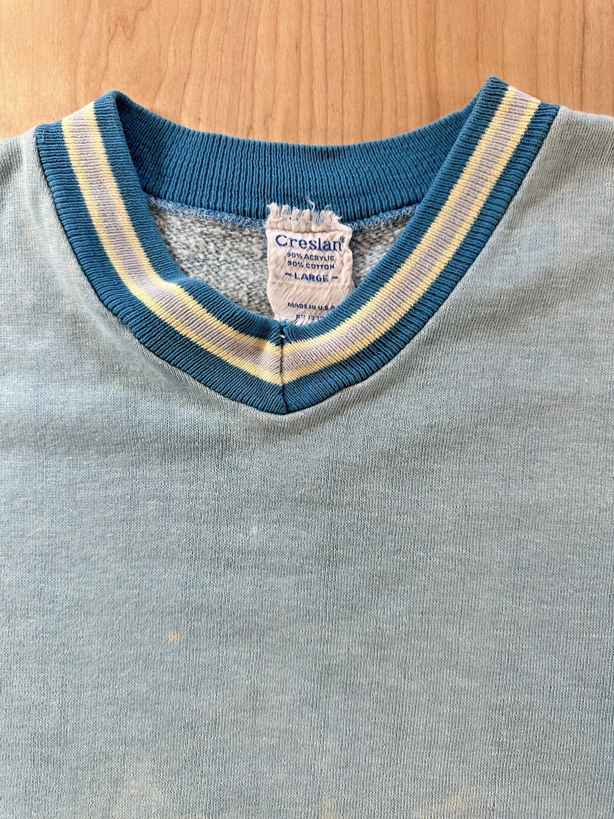 vintage 60's CRESLIN ringer SHORT SLEEVE SWEATSHIRT large FADED shredded PATINA