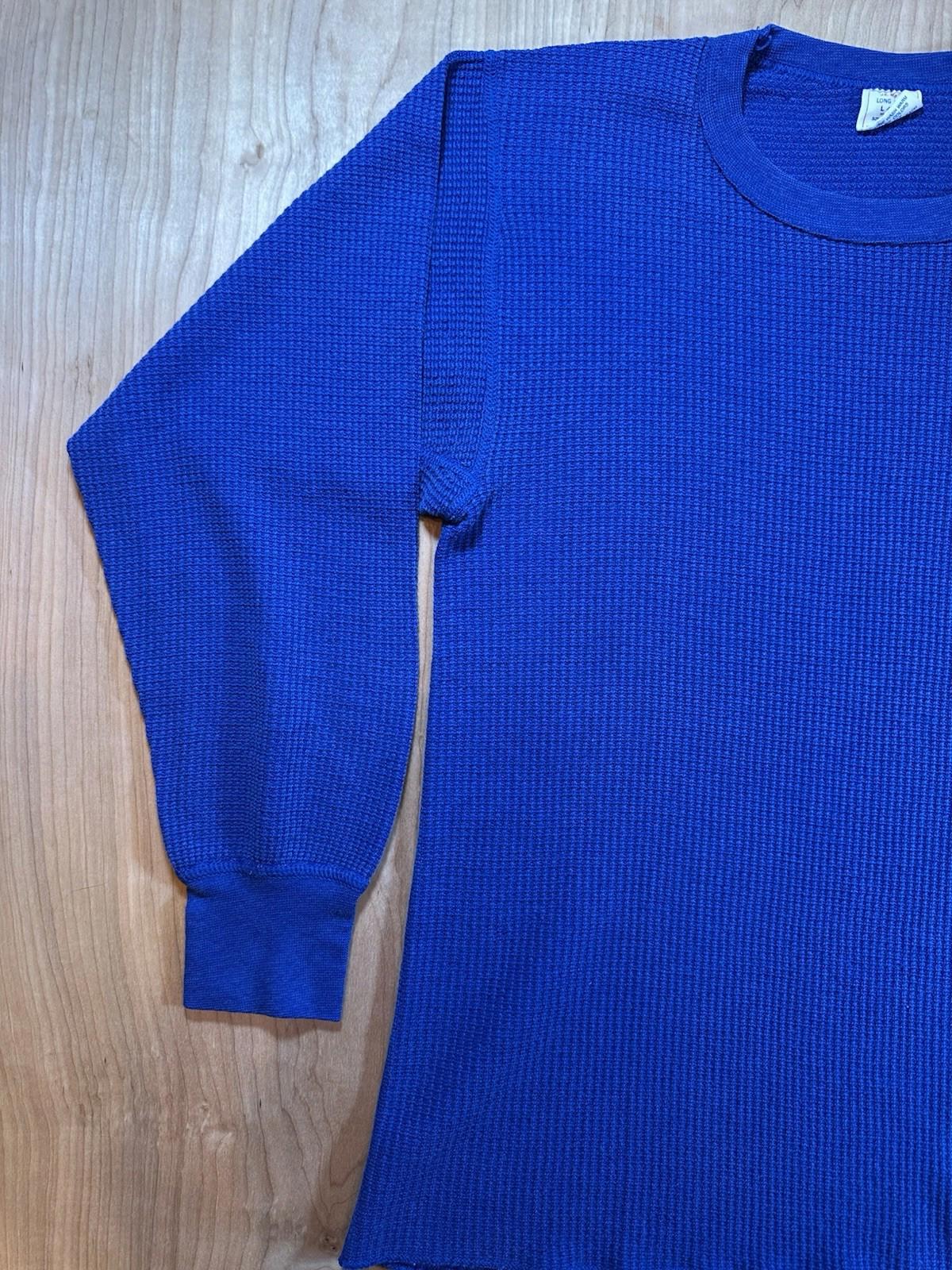 vintage 70's LONG JOHNS waffle top BLUE size LARGE super cool!