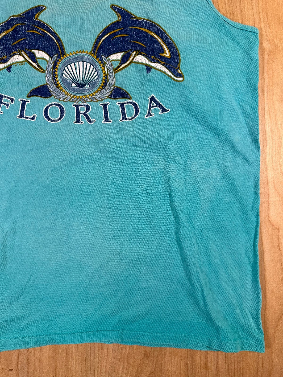 Vintage 80s Florida tank top medium dolphins green blue shells beach summer