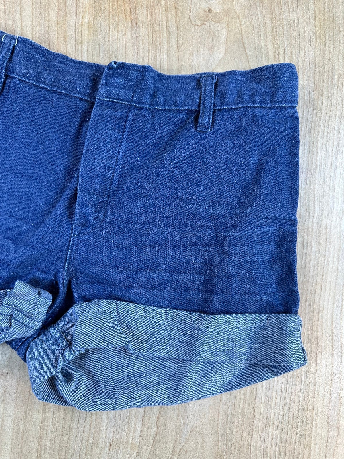 Vintage 70s Denim Shorts 100% cotton booty folded hem 2" inseam dark rinse