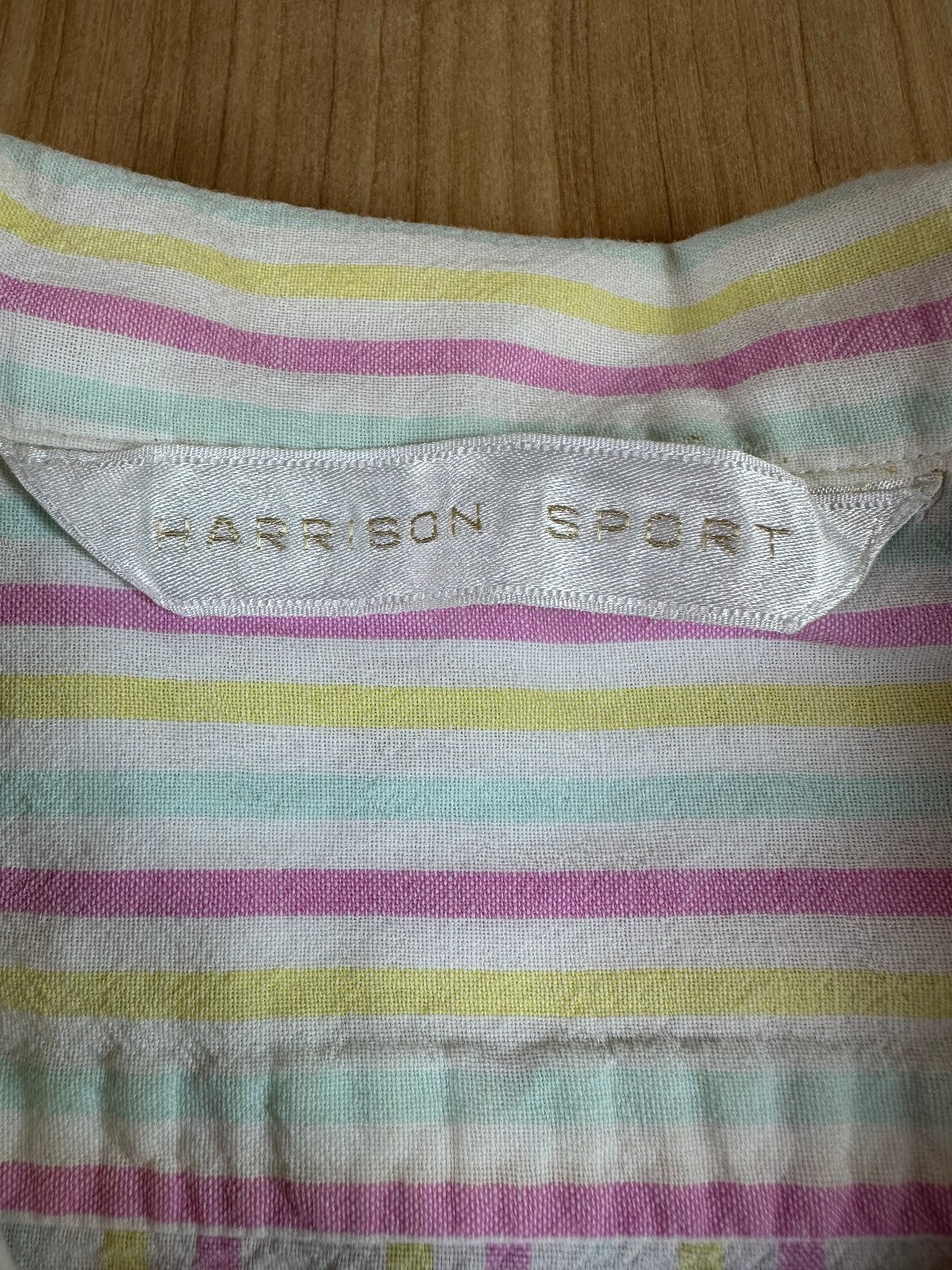 Vintage 80s Harrison Sport Striped Button down shirt large cotton camp collar