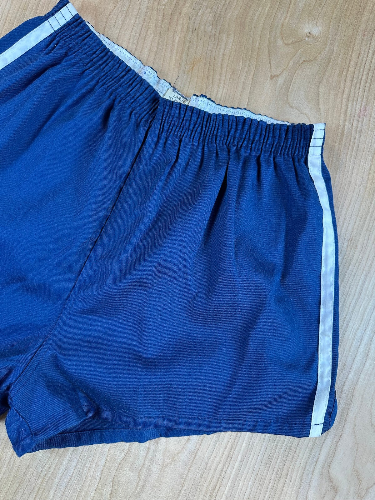 Vintage 70s gym shorts large striped side v notch 2" inseam athletic contrast