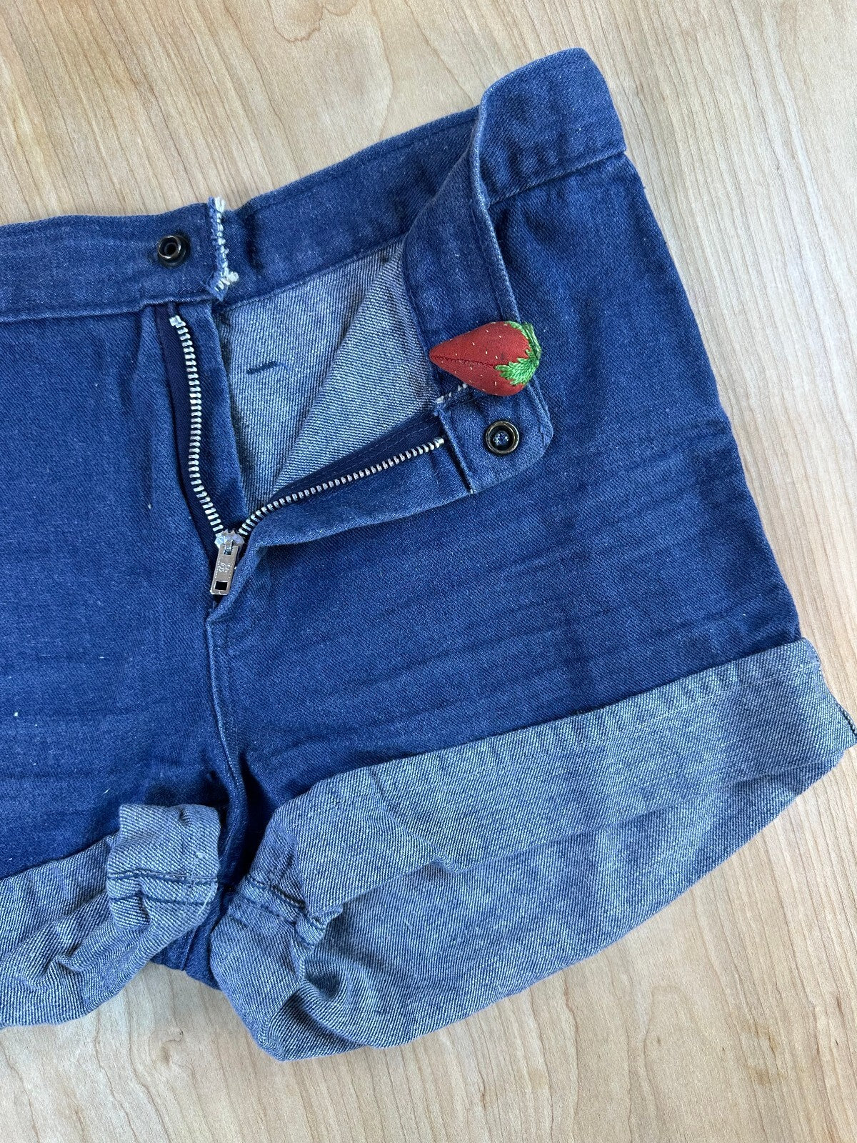 Vintage 70s Denim Shorts 100% cotton booty folded hem 2" inseam dark rinse