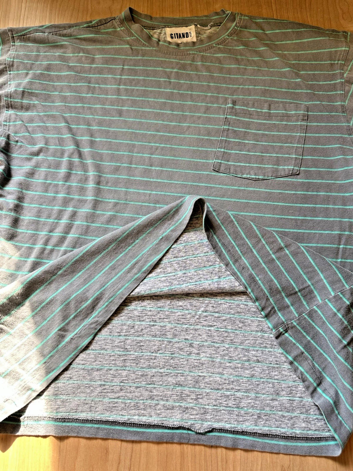 vintage 80's GITANO SHIRT teal and gray STRIPED miami vice LARGE rad sleeves