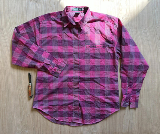 vintage 80's womans Blouse button up SHIRT pink NEW WAVE punk DISCO medium
