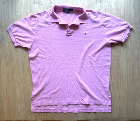 vintage 90's POLO shirt RALPH LAUREN pink WORN faded SHREDDED broken in SOFT L
