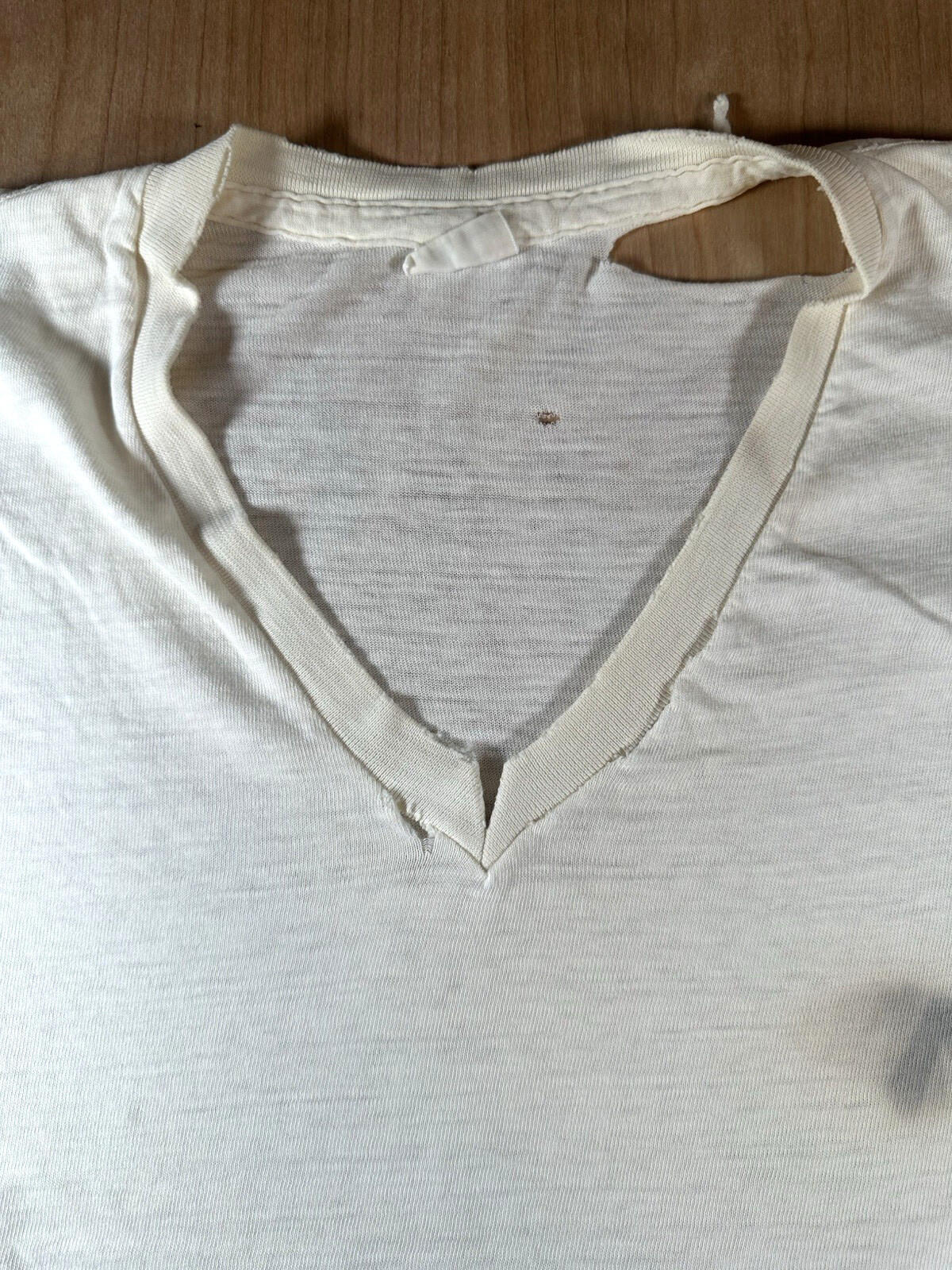 vintage 60's JOCKEY UNDERSHIRT v neck SHREDDED worn PATINA torn MEDIUM j5