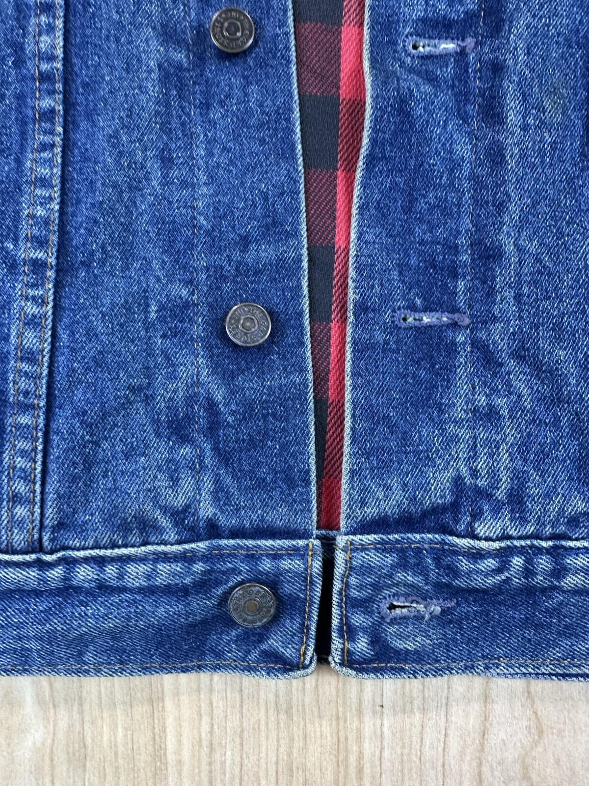 vintage 90's GAP denim jacket BUFFALO PLAID lined COUNTRY preppy MEDIUM
