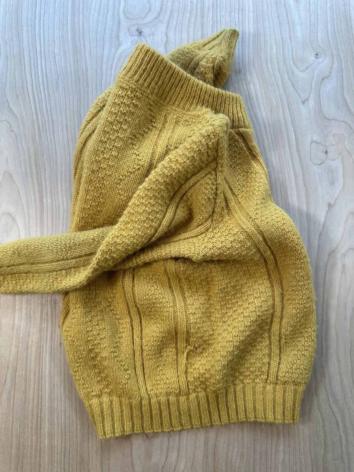 vintage kid size mustard yellow BOY SCOUT SWEATER mock neck home made 1970's