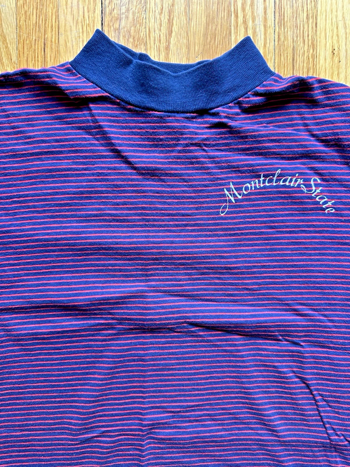 1969 CHAMPION vintage striped MONTCLAIR STATE UNIVERSITY shirt mock neck NJ