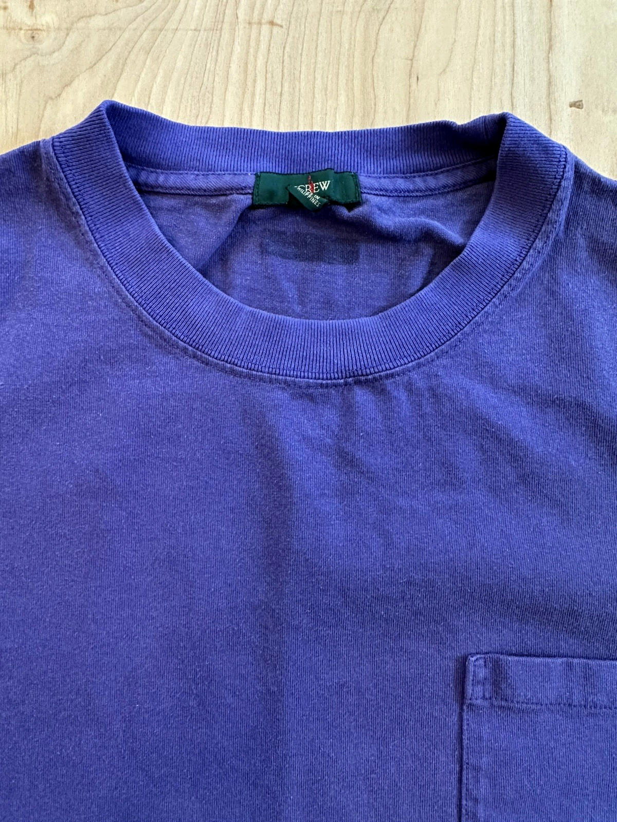purple long sleeve 90's J CREW oarsman XL T SHIRT pocket t prep sporty COTTON