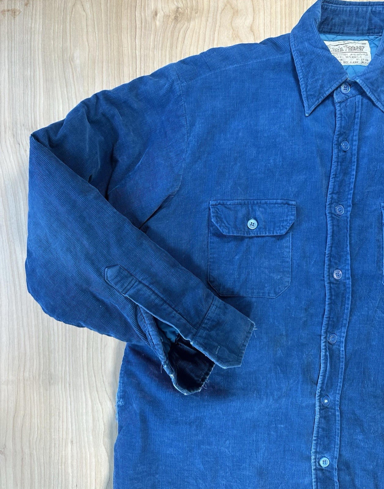 vintage 80's BACK PACKER blue CORDOROY quilted BUTTON UP pocket FIELD COAT gorp