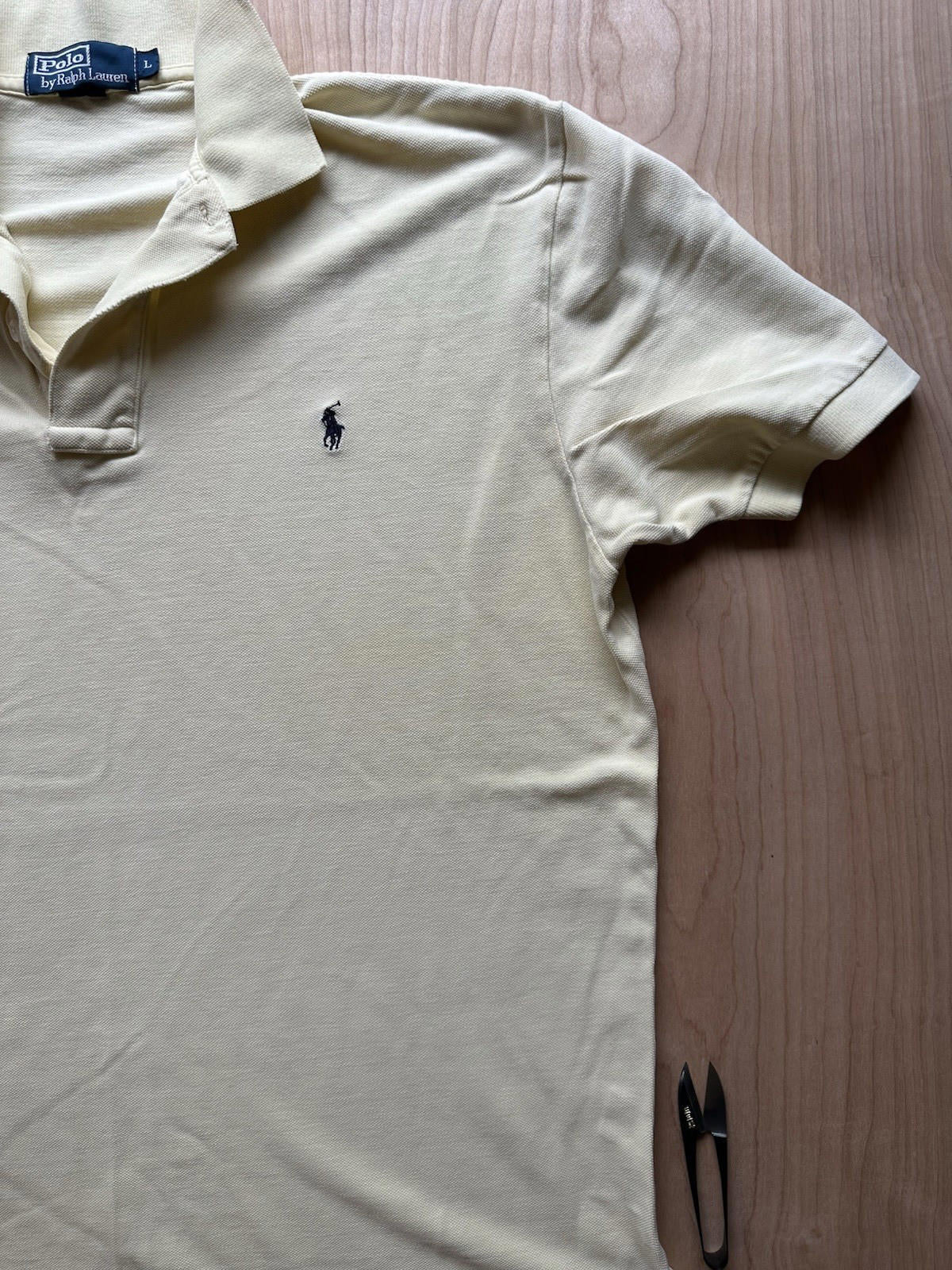 vintage 90's POLO shirt RALPH LAUREN yellow WORN faded BROKEN IN shredded SOFT