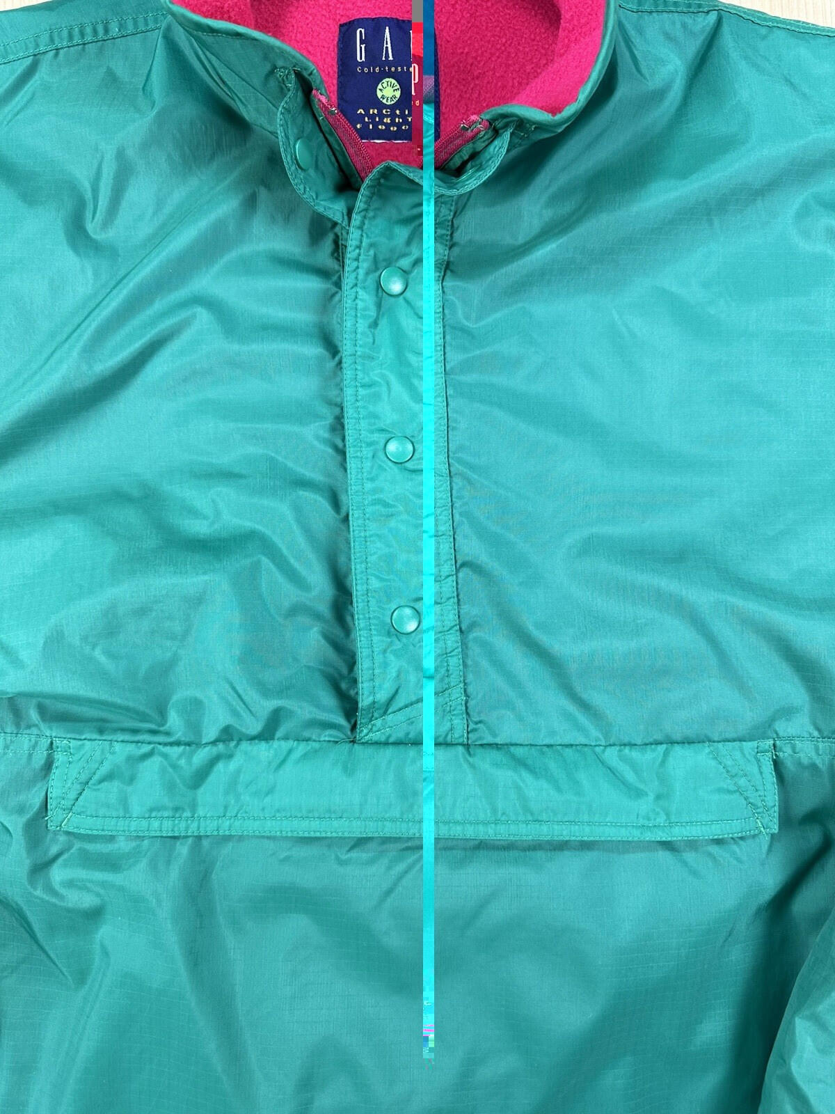 vintage 90's GAP anorak GREEN and PINK reversible ARCTIC LIGHT FLEECE large