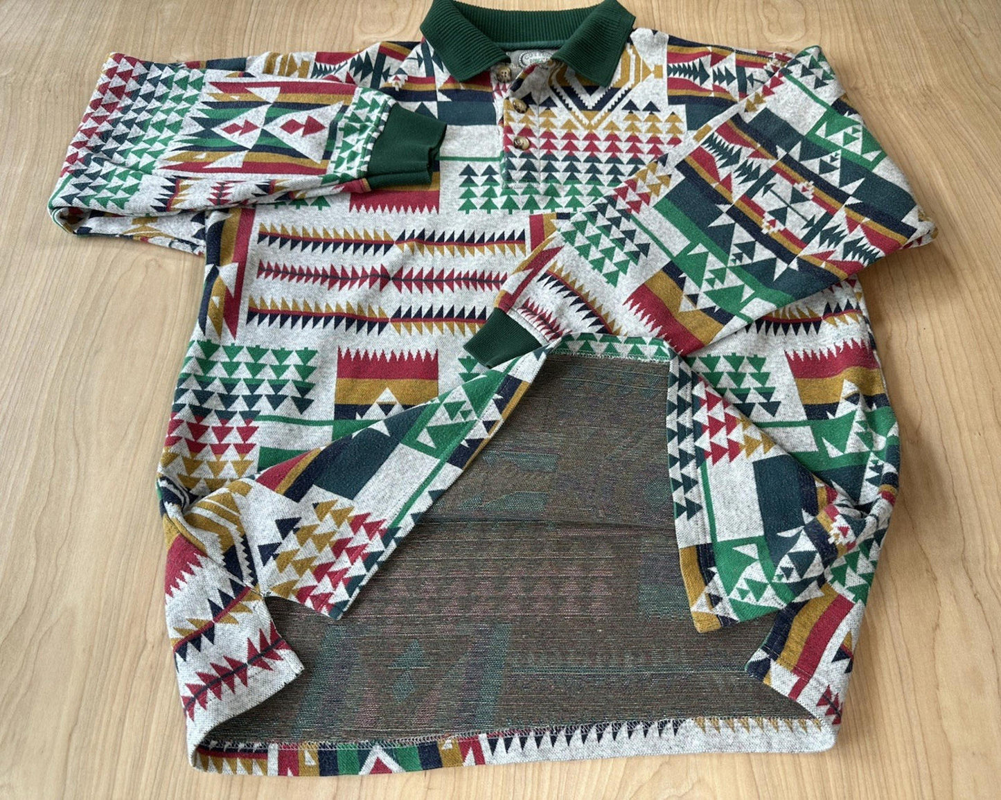vintage 90's COTTON MILLS RUGBY southwestern NATIVE AMERICAN design AZTEC