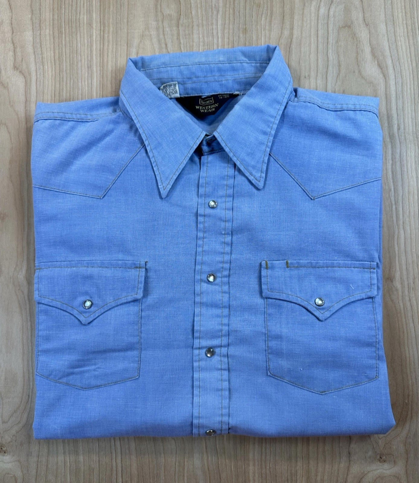 vintage 70's SEARS western wear 2XL pearl snap CHAMBRAY cowboy shirt