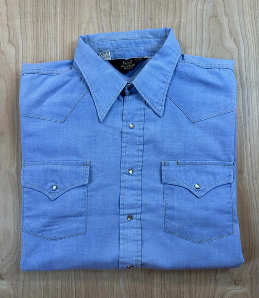 vintage 70's SEARS western wear 2XL pearl snap CHAMBRAY cowboy shirt