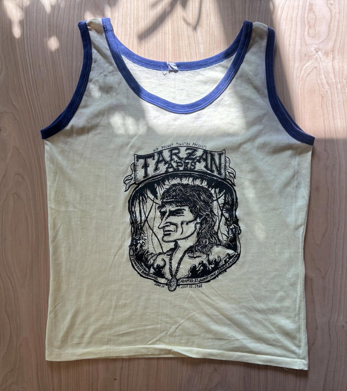 vintage 1988 TARZAN TANK TOP ringer T shirt SINGLE STITCH must see YELLOW faded