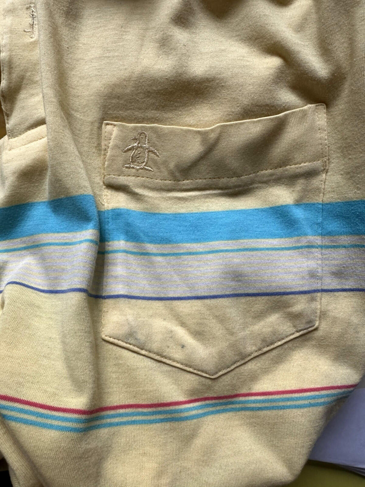 vintage PENGUINE munsingwear POLO pocket YELLOW striped prep golf indie rock
