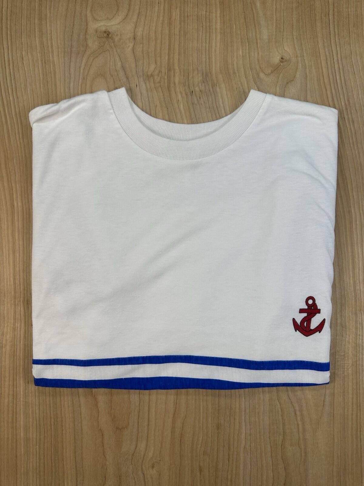 vintage 80's BOOTH BAY short sleeve SAILOR girl STRIPE anchor TOP large CUTE
