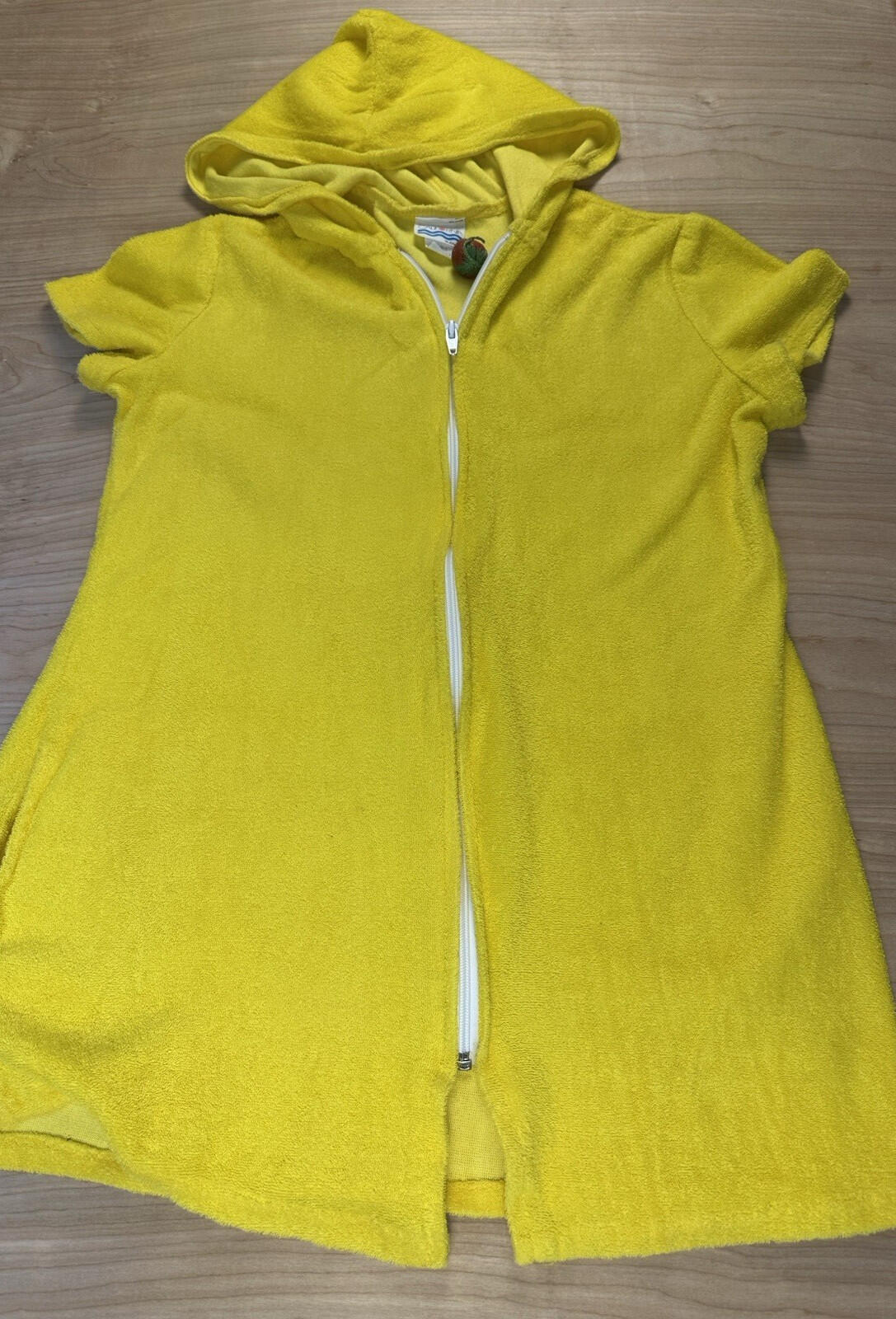 vintage 80's JC PENNY california YELLOW TERRY CLOTH BEACH COVERUP large HOOD