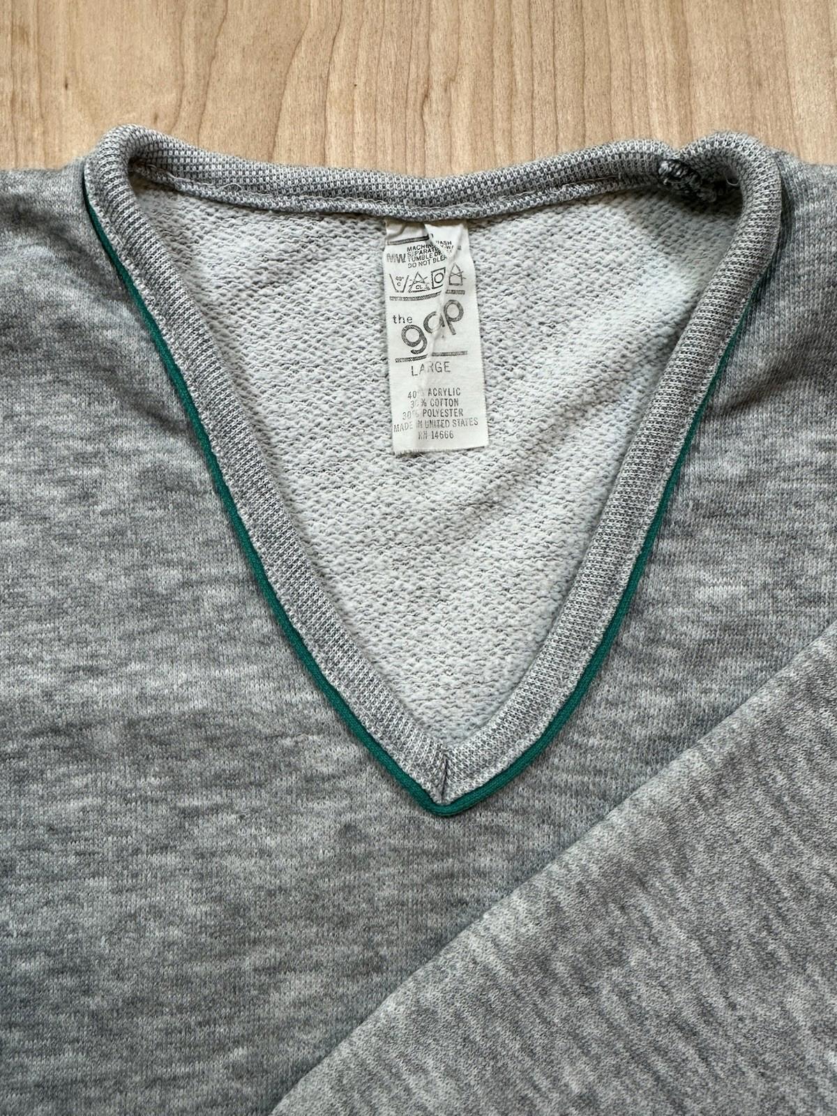 vintage 80's GAP V neck SWEATSHIRT jumper SPORTY STRIPES grey LARGE made in USA