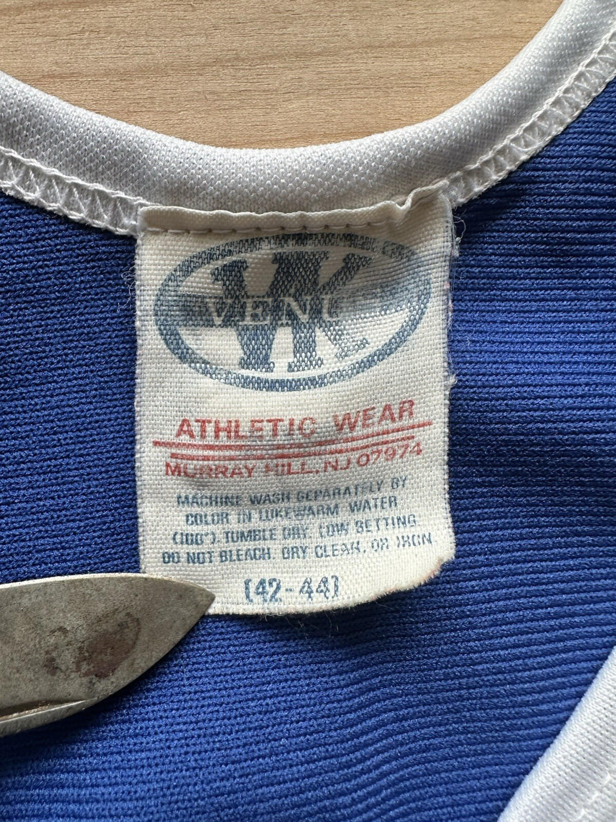 vintage 90's BASKETBALL jersey LARGE blue and white ringer FADED worn #10 NJHC