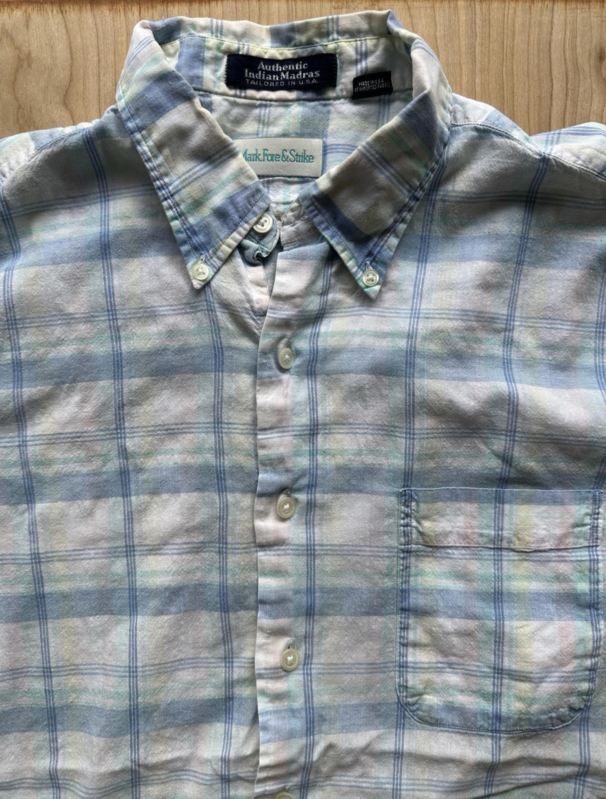vintage 90's INDIAN MADRAS botton up SHORT SLEEVE large MARK FORE & STRIKE
