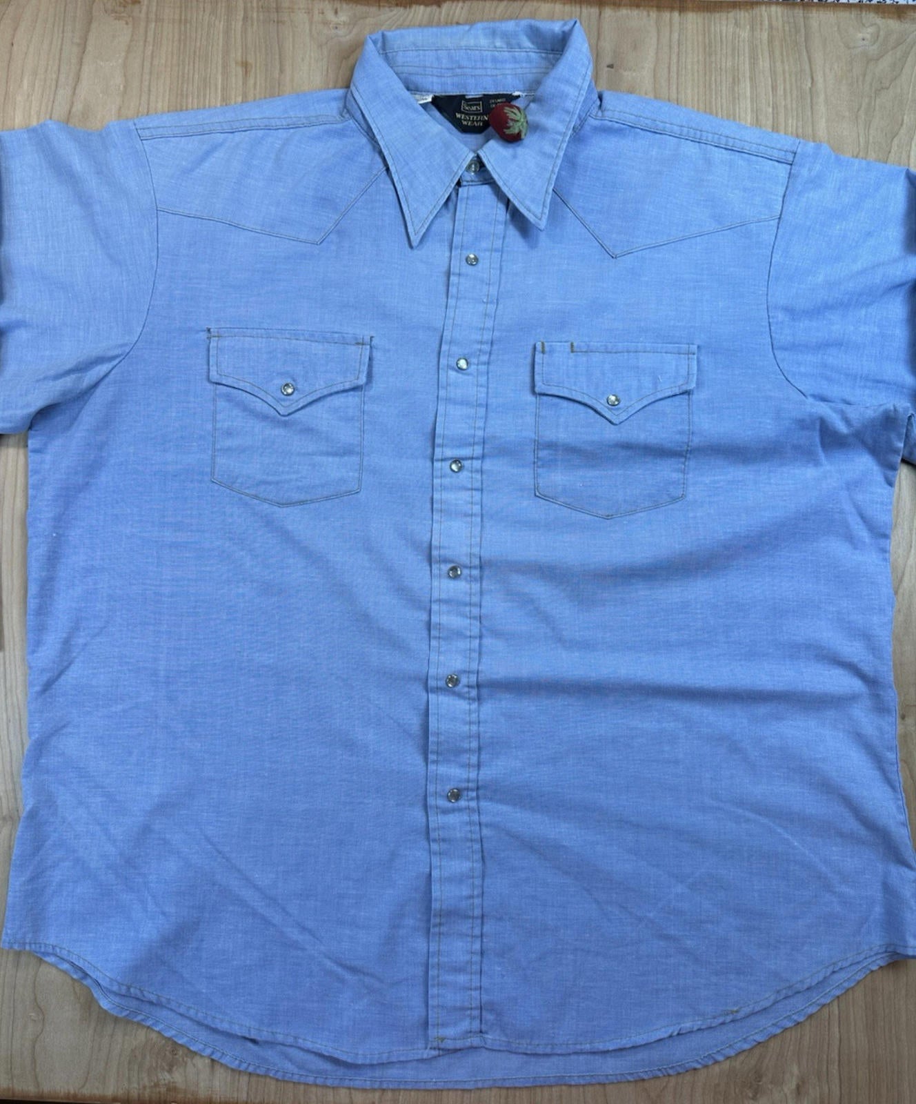vintage 70's SEARS western wear 2XL pearl snap CHAMBRAY cowboy shirt