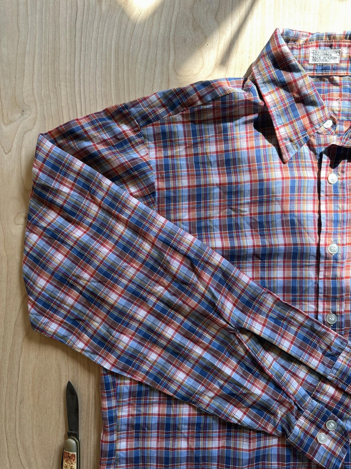 vintage 80's summer weight MENS plaid button up collar shirt INDIE grunge PUNK