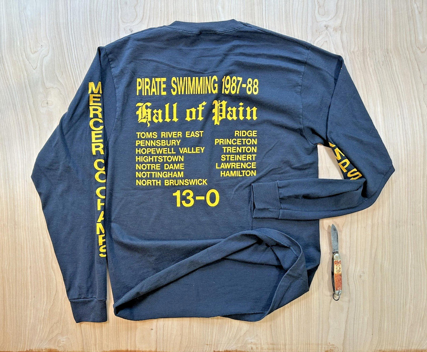 1988 black long sleeve SCREEN STARS swimming champs SKULL NJ size L high school