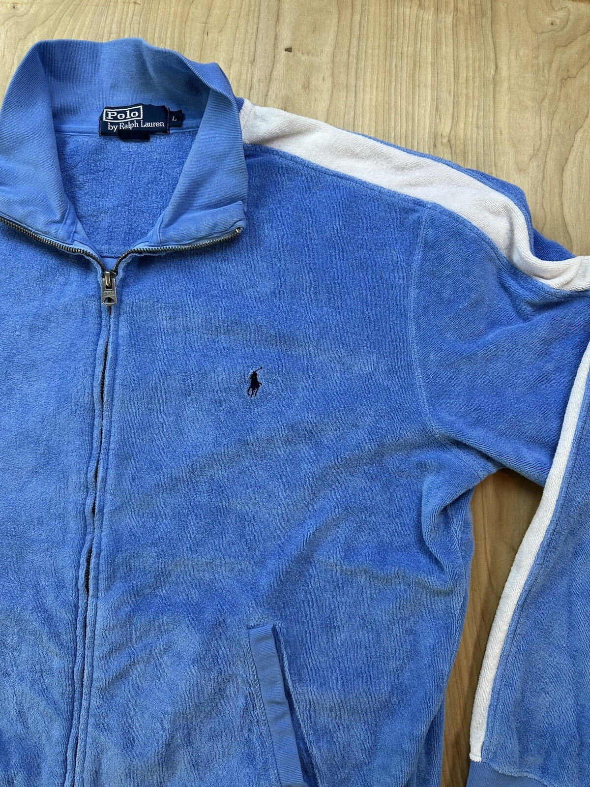 vintage 80's POLO RALPH LAUREN terry cloth ZIP UP SWEATSHIRT JACKET large STRIPE