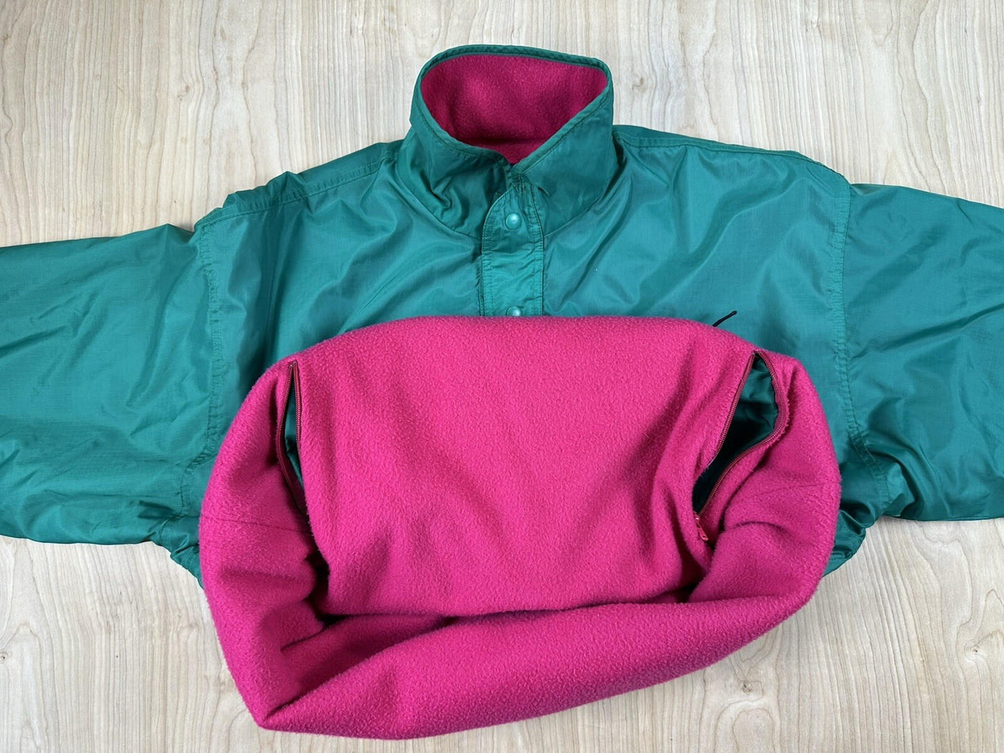 vintage 90's GAP anorak GREEN and PINK reversible ARCTIC LIGHT FLEECE large