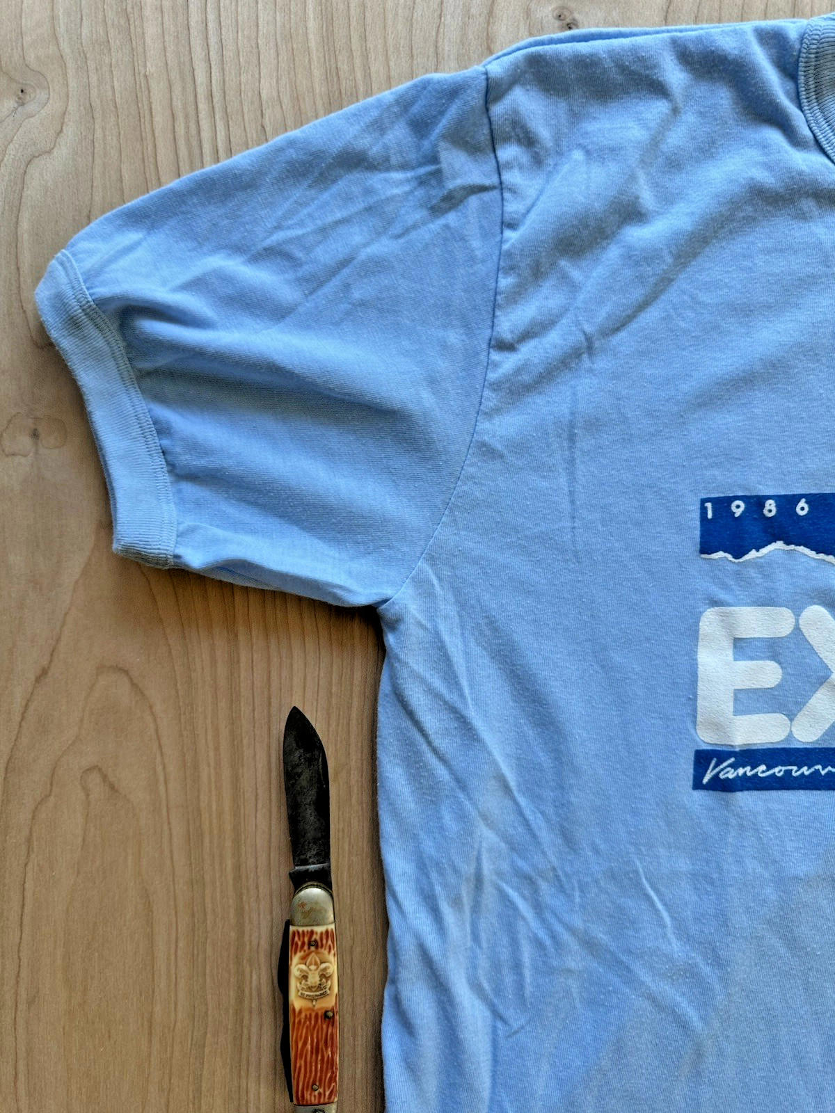 vintage 1986 WORLD EXPO t shirt VANCOUVER B.C. blue SINGLE STITCH official M/L