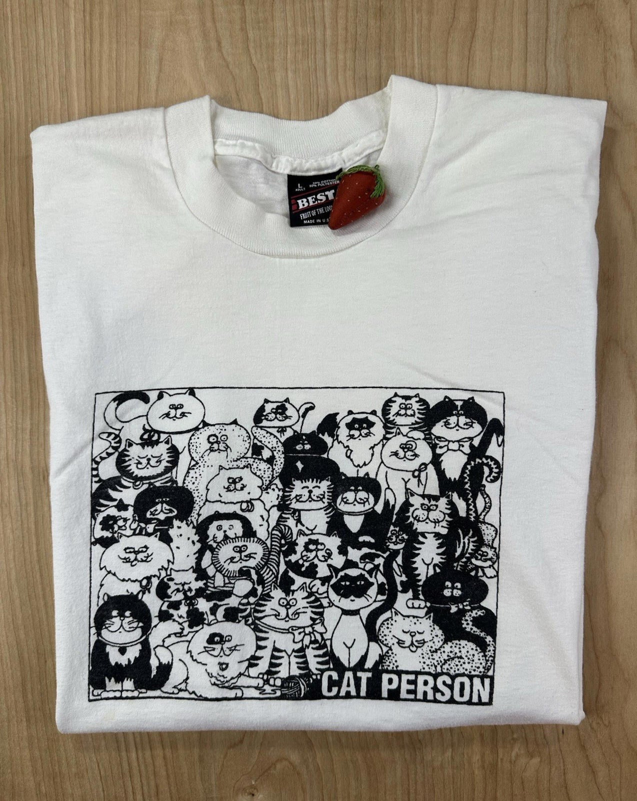 vintage 90's CAT PERSON t shirt LARGE screen stars best ILLUISTRATION cute NORM