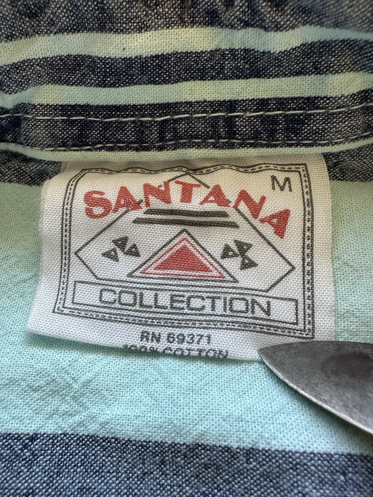 vintage SANTANA COLLECTION western BUTTON UP teal stripe LONG SLEEVE medium